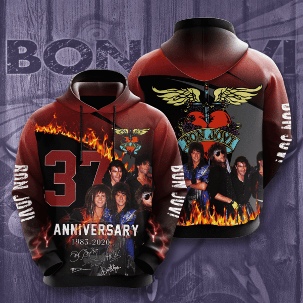 Bon Jovi 37th Anniversary 1983 2020 Signature Design Gift For Fan Custom 3d Hoodie All Over Printed Hoodie