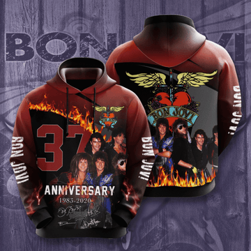 Bon Jovi 37th Anniversary 1983 2020 Signature Design Gift For Fan Custom 3d Hoodie All Over Printed Hoodie