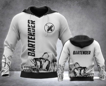 Bartender Drinks Silhouette Black White 3d Hoodie Zip Hoodie