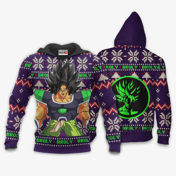Broly Ugly Christmas Dragon Ball Z Anime 1k324 Fan Gift Stylist Unisex Cartoon Graphic Outfits Aop 3d Hoodie, Zip Hoodie 520