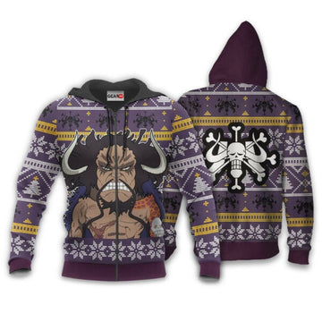 Yonko Kaido Ugly Christmas Sweater One Piece Anime 1k496 Fan Gift Stylist Unisex Cartoon Graphic Outfits Aop 3d Hoodie, Zip Hoodie 2168