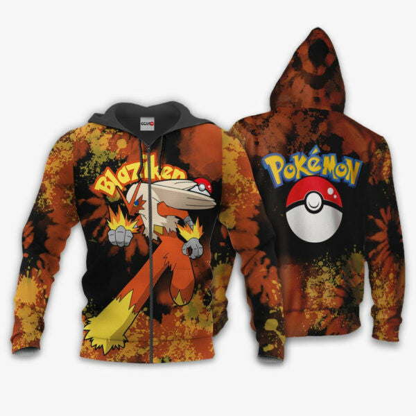 Blaziken Anime Pokemon Manga Tie Dye Style 1k721 Fan Gift Stylist Unisex Cartoon Graphic Outfits Aop 3d Hoodie, Zip Hoodie 1752