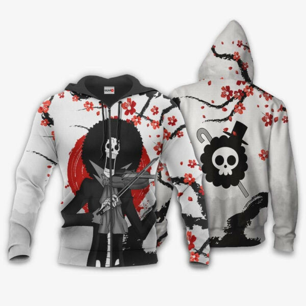 Brook Japan Cherry Blossoms One Piece Anime 1k678 Fan Gift Stylist Unisex Cartoon Graphic Outfits Aop 3d Hoodie, Zip Hoodie 297