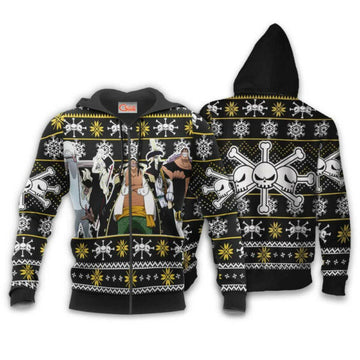 Blackbeard Pirates Ugly Christmas Sweater One Piece Anime 1k494 Fan Gift Stylist Unisex Cartoon Graphic Outfits Aop 3d Hoodie, Zip Hoodie 1496