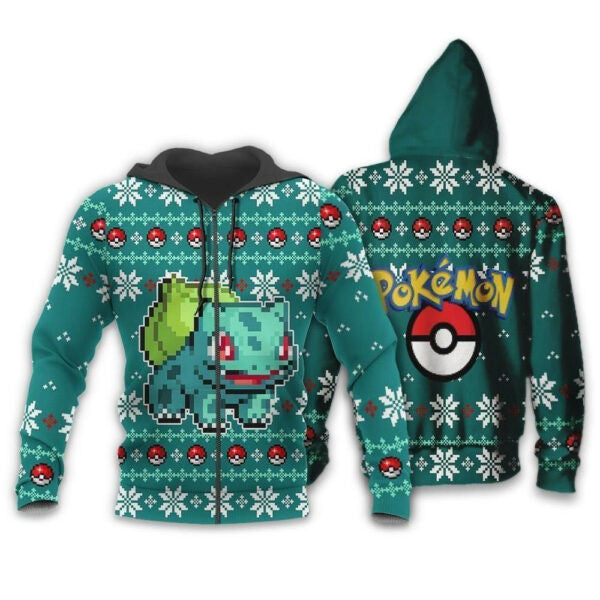 Bulbasaur Anime Pokemon Manga Ugly Christmas Sweater 1k811 Stylist Unisex Graphic Outfits Aop 3d Hoodie Zip Hoodie 1365