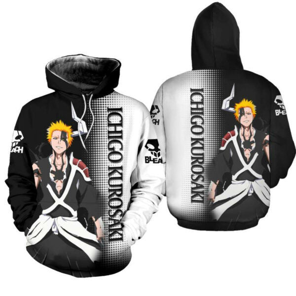 Bleach Ichigo Shirt Costume Bleach Anime 2k889 Fan Gift Stylist Unisex Cartoon 3d Hoodie Zip Hoodie 73