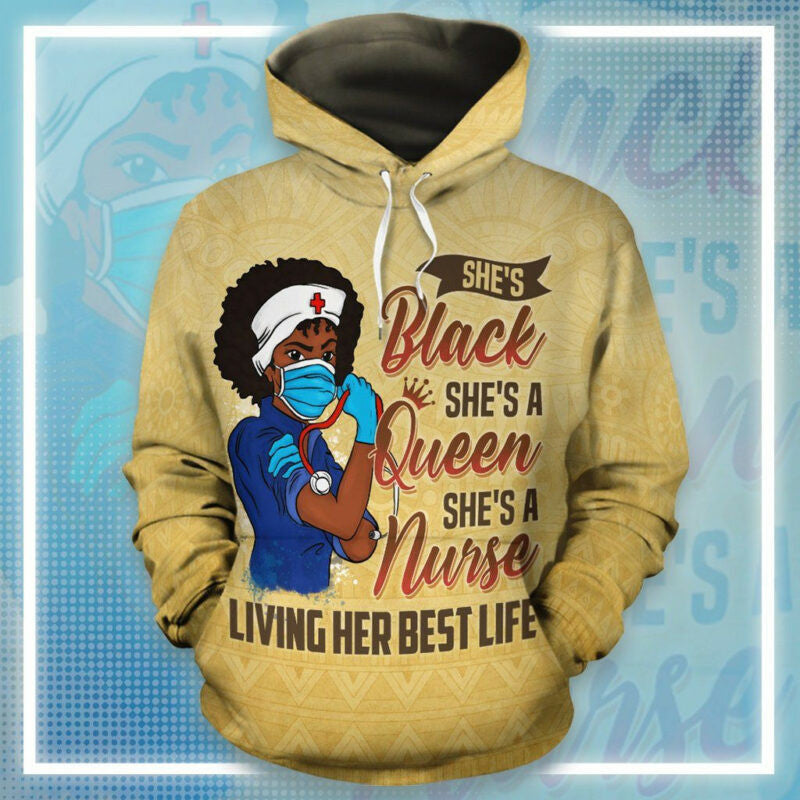 Black She Queen She Nurse 3d Hoodie Zip Hoodie
