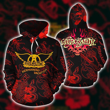 Aerosmith Band Fan Gift, Aerosmith Permanent Vacation Logo All Over Print Hoodie
