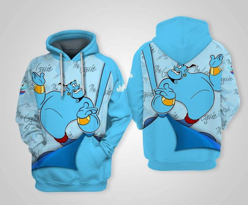 Blue Aladdin Genie Disney Cartoon Fan Gift, The Genie All Over Print Hoodie, Zip Hoodie