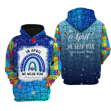 Autism Awareness Hoodie We Wear Blue 3d Hoodie Zip Hoodie