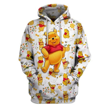 Winnie The Pooh With Flower Pattern White Hoodie Winnie The Pooh 3d Hoodie Zip Hoodie