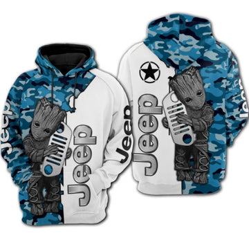 Baby Groot Marvel Comics, Groot Hug Jeep Camo Pattern All Over Print Hoodie