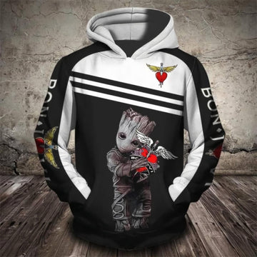 Baby Groot Marvel Comics, Groot Hug Bon Jovi Rock Band All Over Print Hoodie
