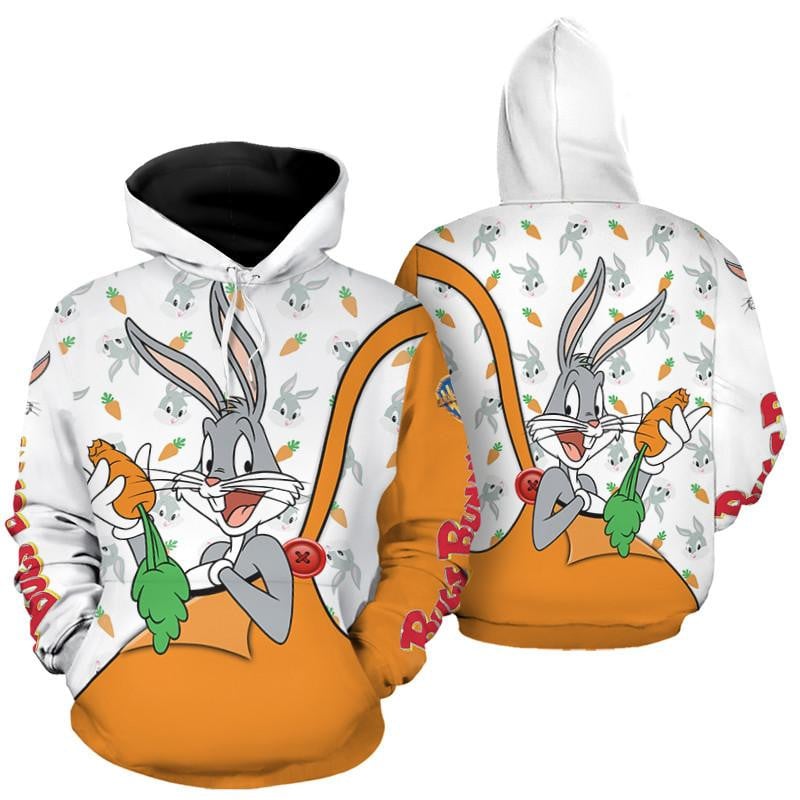 Bugs Bunny Looney Tunes, Cute Bugs Bunny Warner Bros All Over Print Hoodie, Zip Hoodie