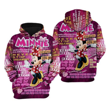 Happy Minnie Mouse Disney Cartoon, Disney Quotes, Minnie Punk Words Pattern All Over Print Hoodie, Zip Hoodie