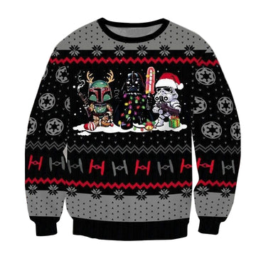 Star Wars Boba Fett Darth Vader Ugly Sweater, Christmas Gift, Star Wars Boba Fett Darth Vader Ugly Christmas Sweater