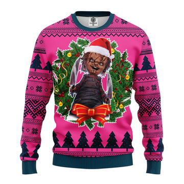 Xmas Horror Movie Characters Halloween Gifts, Chucky Doll Ugly Christmas Sweater 317