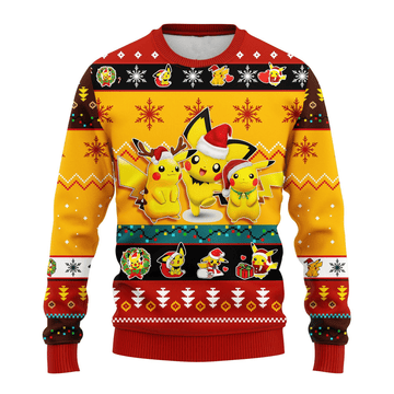 Pokemon Anime Pikachu 5 Ugly Sweater Gifts, Pokemon Anime Gift Fan Ugly Sweater