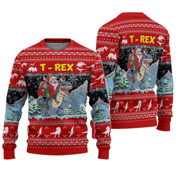 Santa Riding T-rex Ugly Sweater, Santa Riding T-rex Christmas Shirt
