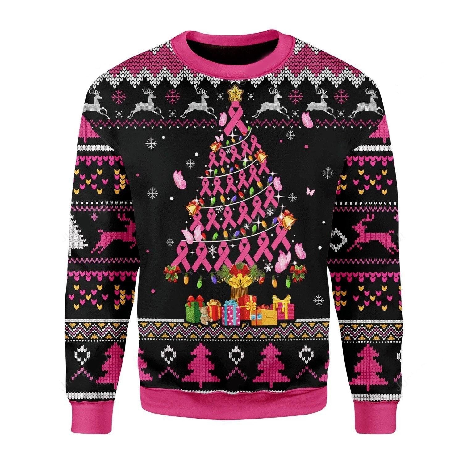Breast Cancer Awareness Ugly Sweater, Breast Cancer Awareness Christmas Sweater, Breast Cancer Awareness Ribbon Christmas Tree Shirt