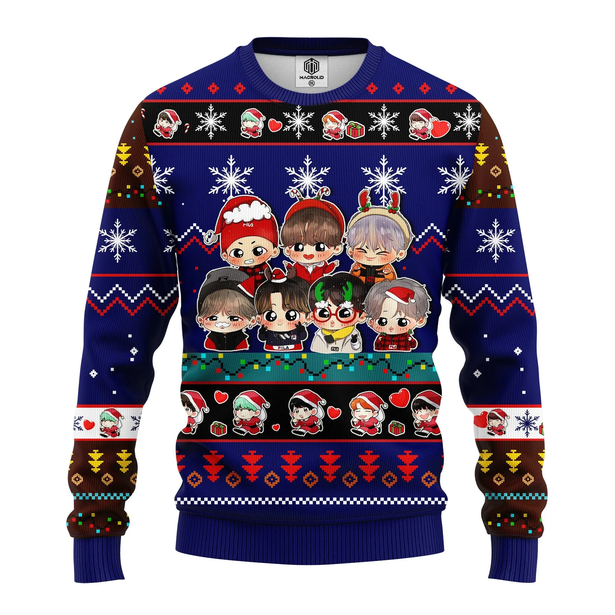Bts Music Band Merry Xmas Gift, Chibi Bts Band Ugly Christmas Sweater 330