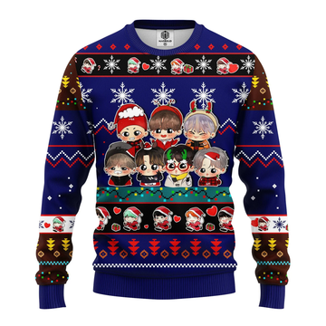 Bts Music Band Merry Xmas Gift, Chibi Bts Band Ugly Christmas Sweater 330