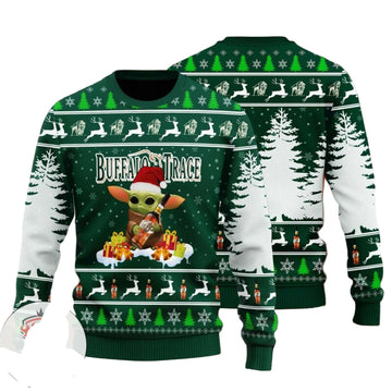 Baby Yoda Hug Buffalo Trace Ugly Christmas Sweater