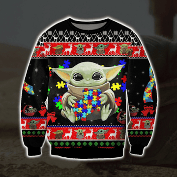 Baby Yoda With Puzzles Autism Ugly Sweater Gifts, Baby Yoda Gift Fan Ugly Sweater 958