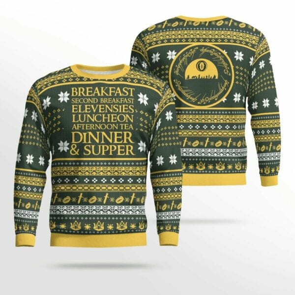 Breakfast Second Breakfast Lotr Ugly Sweater, Christmas Gift , Breakfast Second Breakfast Lotr Ugly Christmas Sweater 407