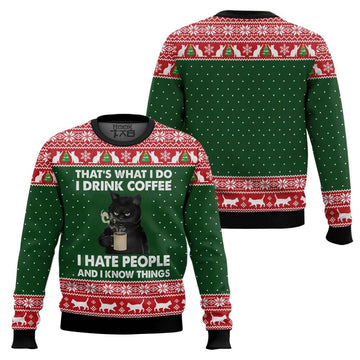 Black Cat Drink Coffee Ugly Christmas Sweater, Xmas Gifts