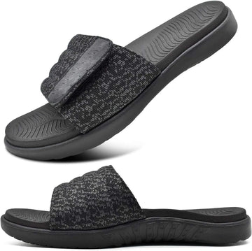 Mens Slide Sandals Open Toe Athletic Adjustable Straps Orthotic Plantar Sport Sandals with Soft Comfy Arch Support Footbed