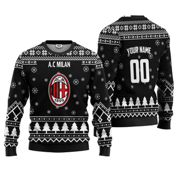 A.C Milan Personalized Ugly Christmas Sweater Black Version ? Usalast