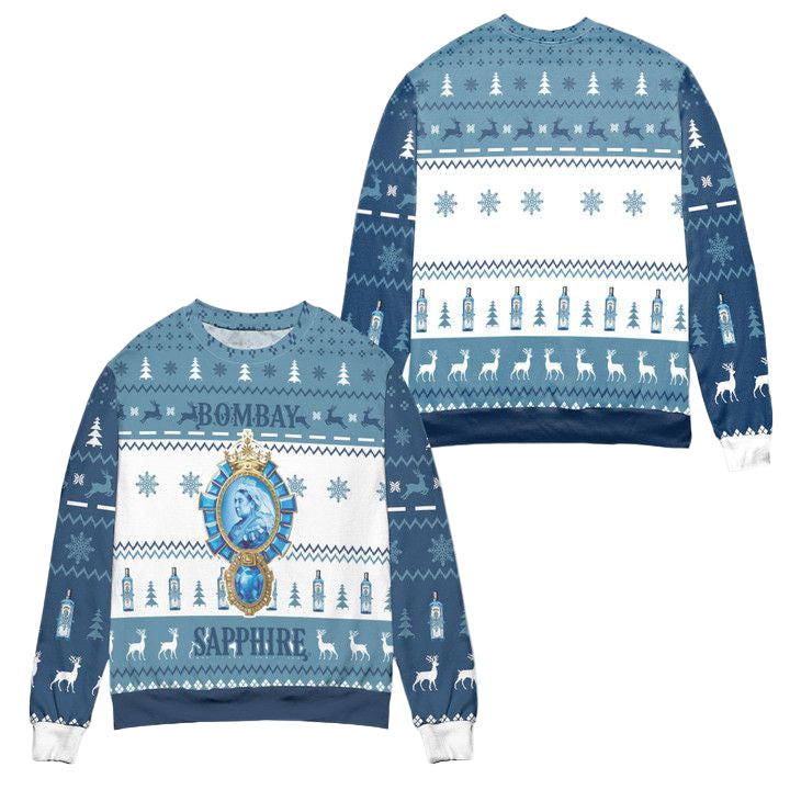 Bombay Sapphire Whisky Pine Tree Ugly Christmas Sweater ? Blue ? Usalast