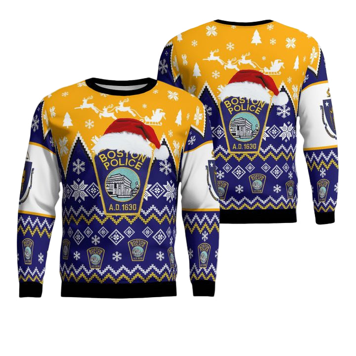 Boston Massachusetts Boston Police Department Christmas Sweater 3D ? Usalast