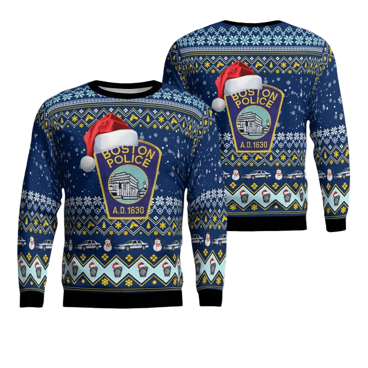 Boston Police Department Christmas AOP Sweater ? UW31 ? Usalast