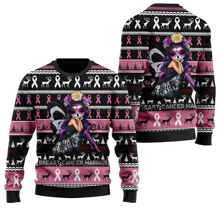 Breast Cancer Warrior With Pink Ribbons All Over Print 3D Ugly Sweater ? Usalast