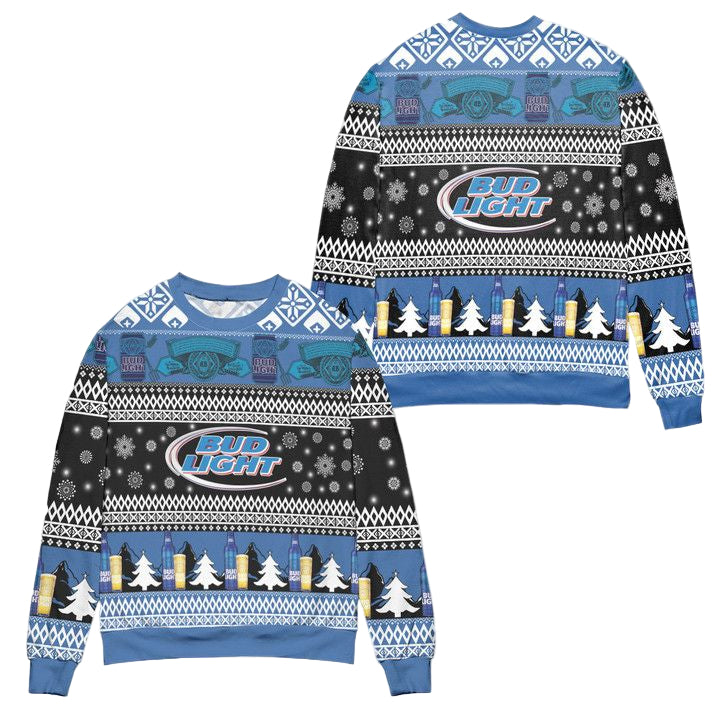 Bud Light Snowflakes Pattern Ugly Christmas Sweater ? Blue ? Usalast