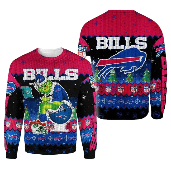 Buffalo Bills Christmas Grinch In Toilet Knitting Pattern Sweater 3D Hoodie Sweater Tshirt ? Usalast