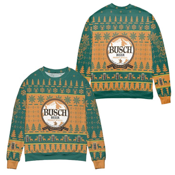 Busch Beer Product Of USA Pine Tree Snowflake Pattern Ugly Christmas Sweater ? Usalast