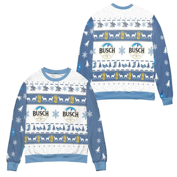 Busch Beer Snowflake Socks Pattern Ugly Christmas Sweater ? Blue White ? Usalast