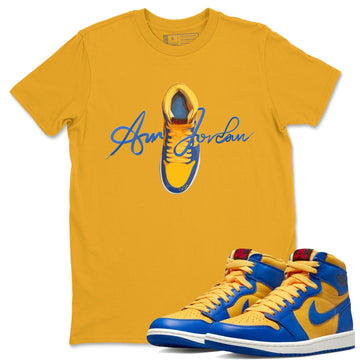 Caligraphy Shoe Lace Unisex Tops - Air Jordan 1 Game Royal Varsity Maize