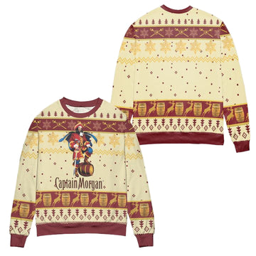 Captain Morgan Logo Christmas Pattern Ugly Christmas Sweater ? Red Beige ? Usalast