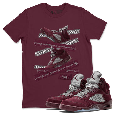 Caution Tape Unisex Tops - Air Jordan 5 Burgundy