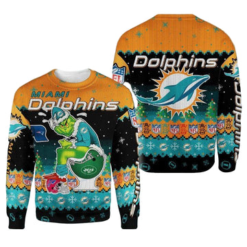 Christmas Miami Dolphins Grinch In Toilet Christmas Knitting Pattern Sweater 3D T Shirt Hoodie Sweater 3D Hoodie Sweater Tshirt ? Usalast