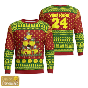 Christmas Tree With Softball Snowman 3D Ugly Sweater ? Usalast