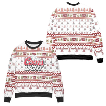 Coors Light Reindeer Pine Tree Pattern Ugly Christmas Sweater ? White ? Usalast
