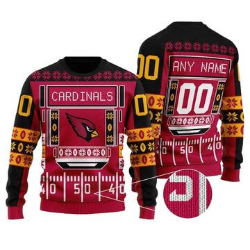 Custom Name Number Nfl Arizona Cardinals Playing Field Ugly Christmas Sweater ? Usalast