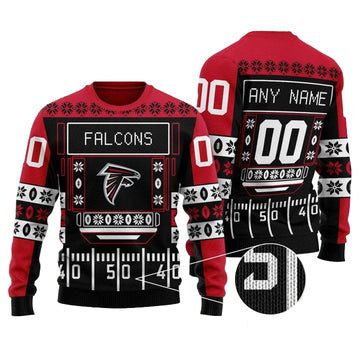 Custom Name Number Nfl Atlanta Falcons Playing Field Ugly Christmas Sweater ? Usalast