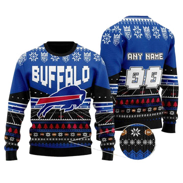 Custom Name Number Nfl Buffalo Bills Rugby Stadium Ugly Christmas Sweater ? Usalast