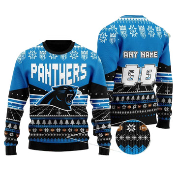 Custom Name Number Nfl Carolina Panthers Rugby Stadium Ugly Christmas Sweater ? Usalast